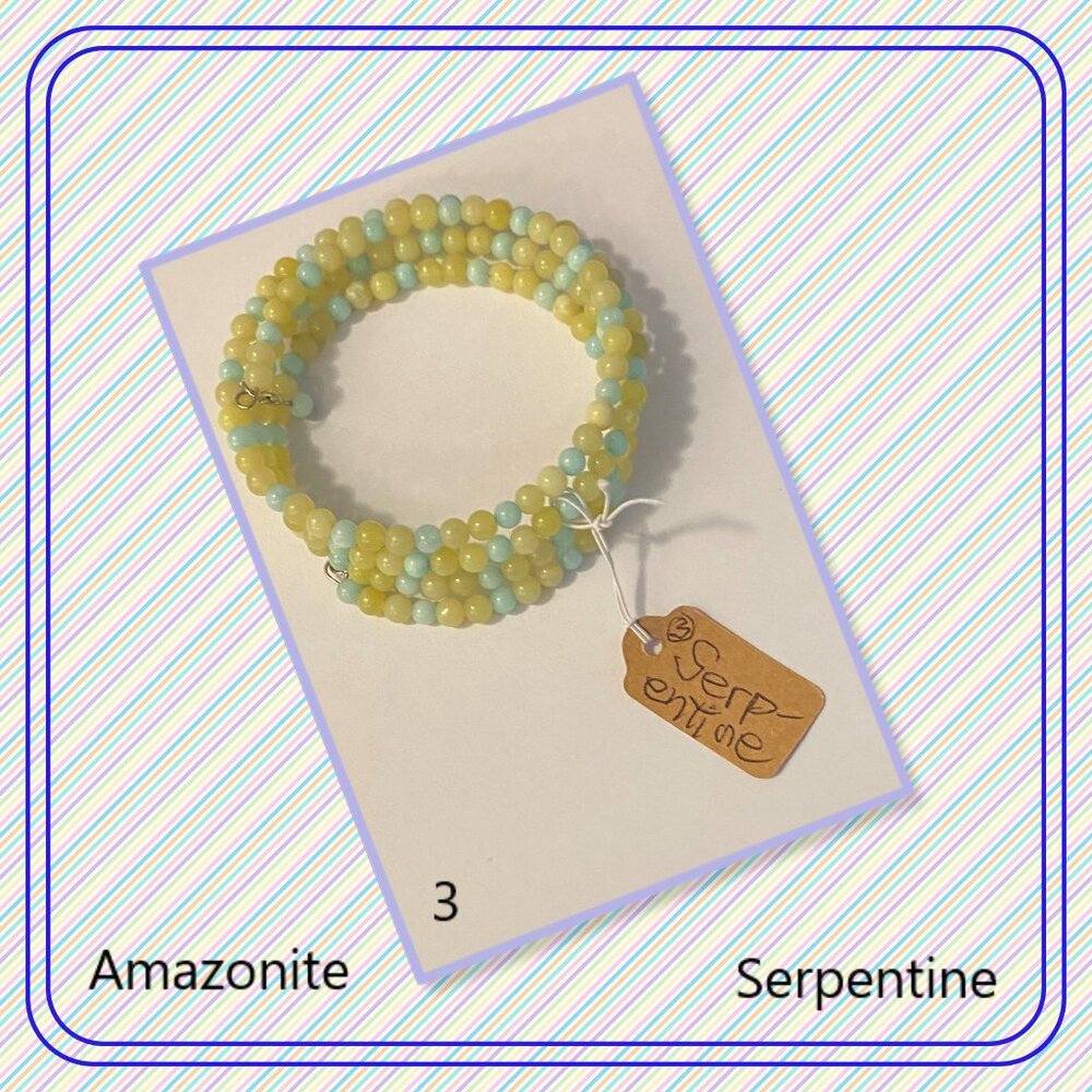 NEW #3 Genuine Amazonite & Serpentine memory wire bracelet